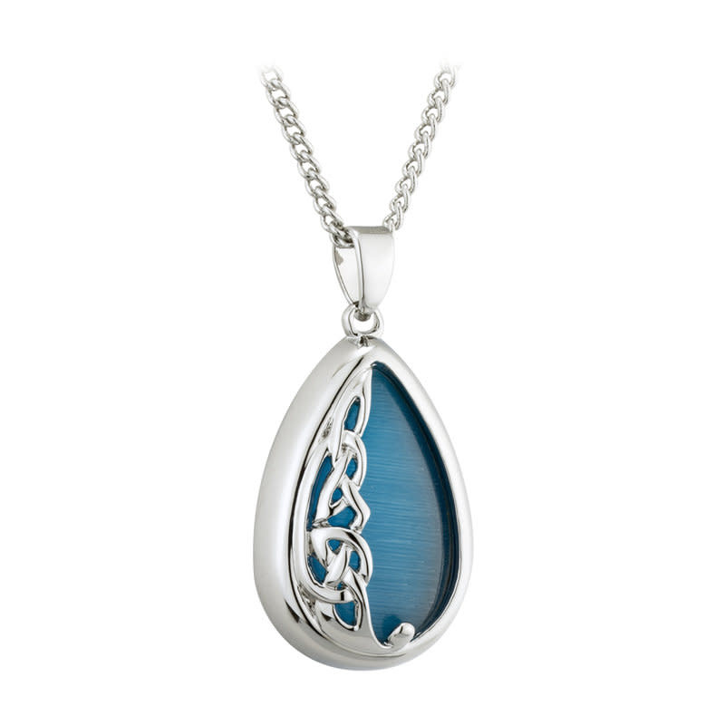 PENDANTS & NECKLACES SOLVAR RHODIUM PLATE BoK CAT EYE PENDANT - Aqua