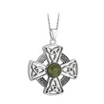 PENDANTS & NECKLACES SOLVAR RHODIUM LRG ROUND CELTIC CROSS w. CONNEMARA