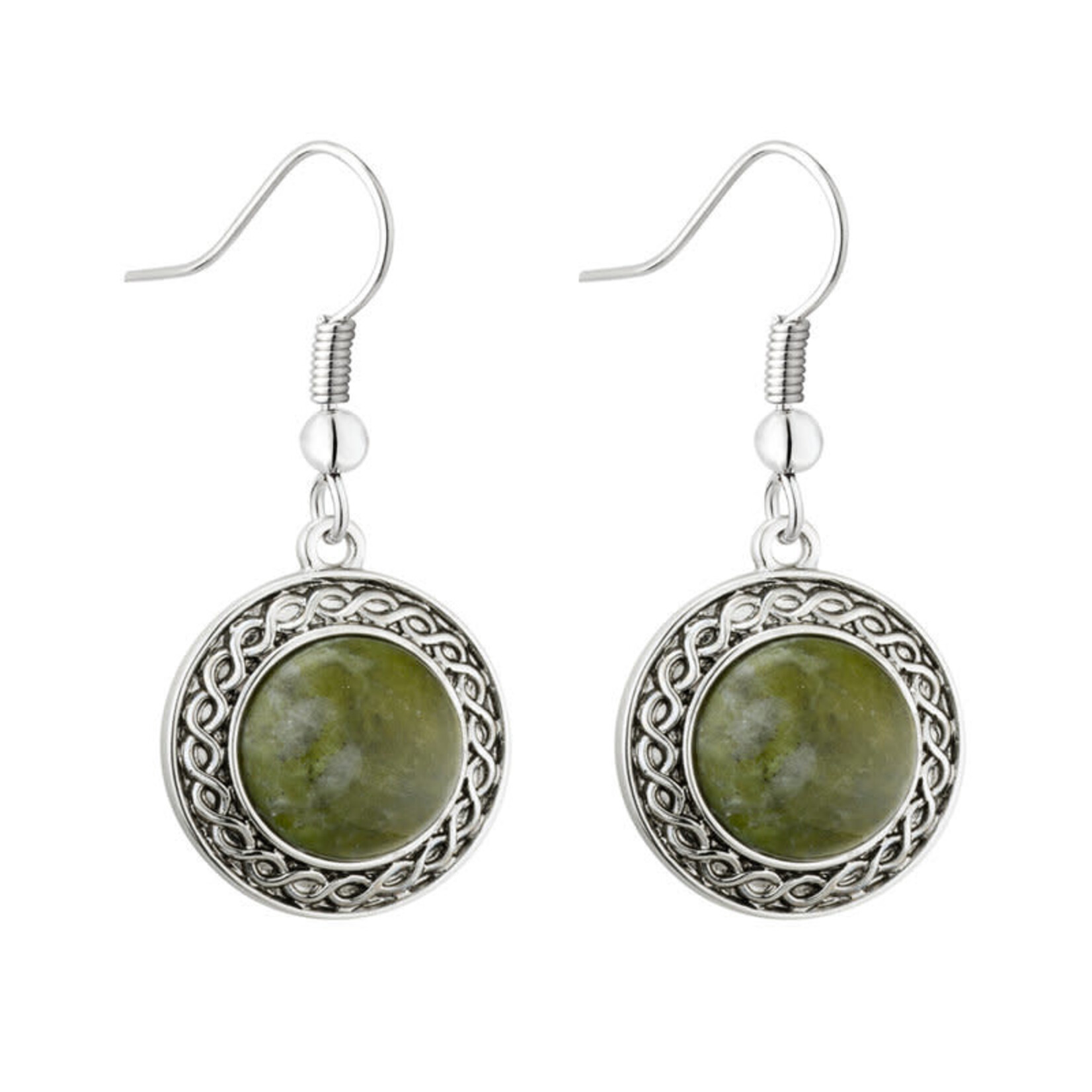 EARRINGS SOLVAR RHODIUM PLATE w CONNEMARA CELTIC ROUND EARRINGS