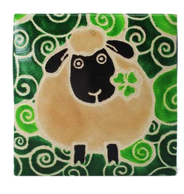 SMALL NOVELTY IRISH GIFTS SQUARE LEATHER ROSARY PURSE - Sheep