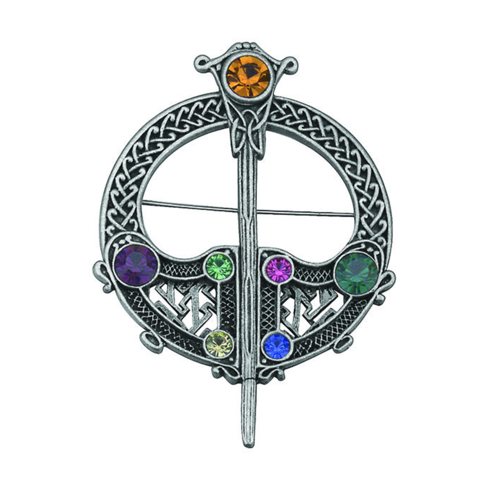 PINS & BROACHES SOLVAR RHODIUM PLATE TARA BROOCH with COLOR STONES