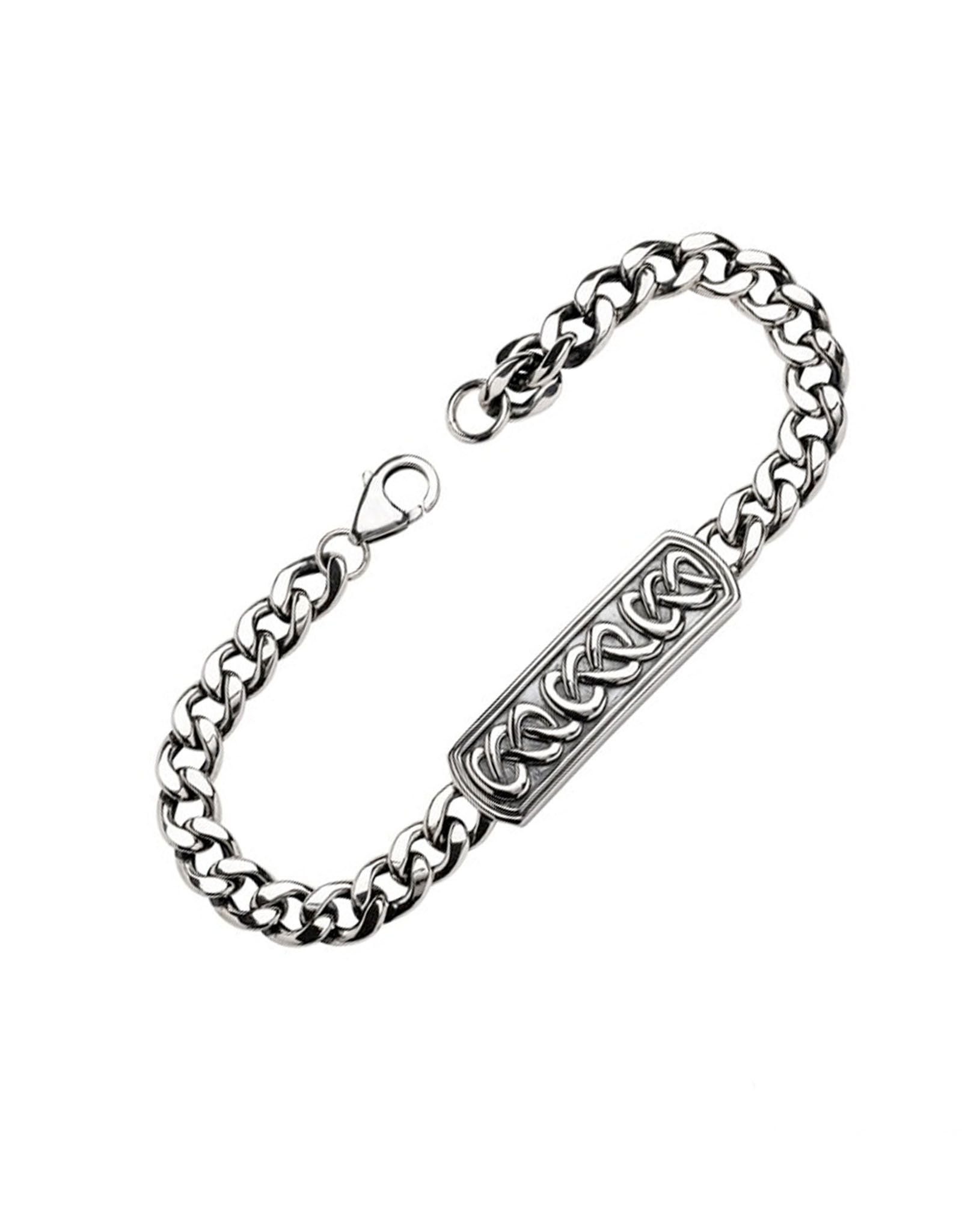 Lot - Two sterling silver bracelets: chunky twisted rope cuff and wide  heavy chain link toggle bracelet. 2 1/4