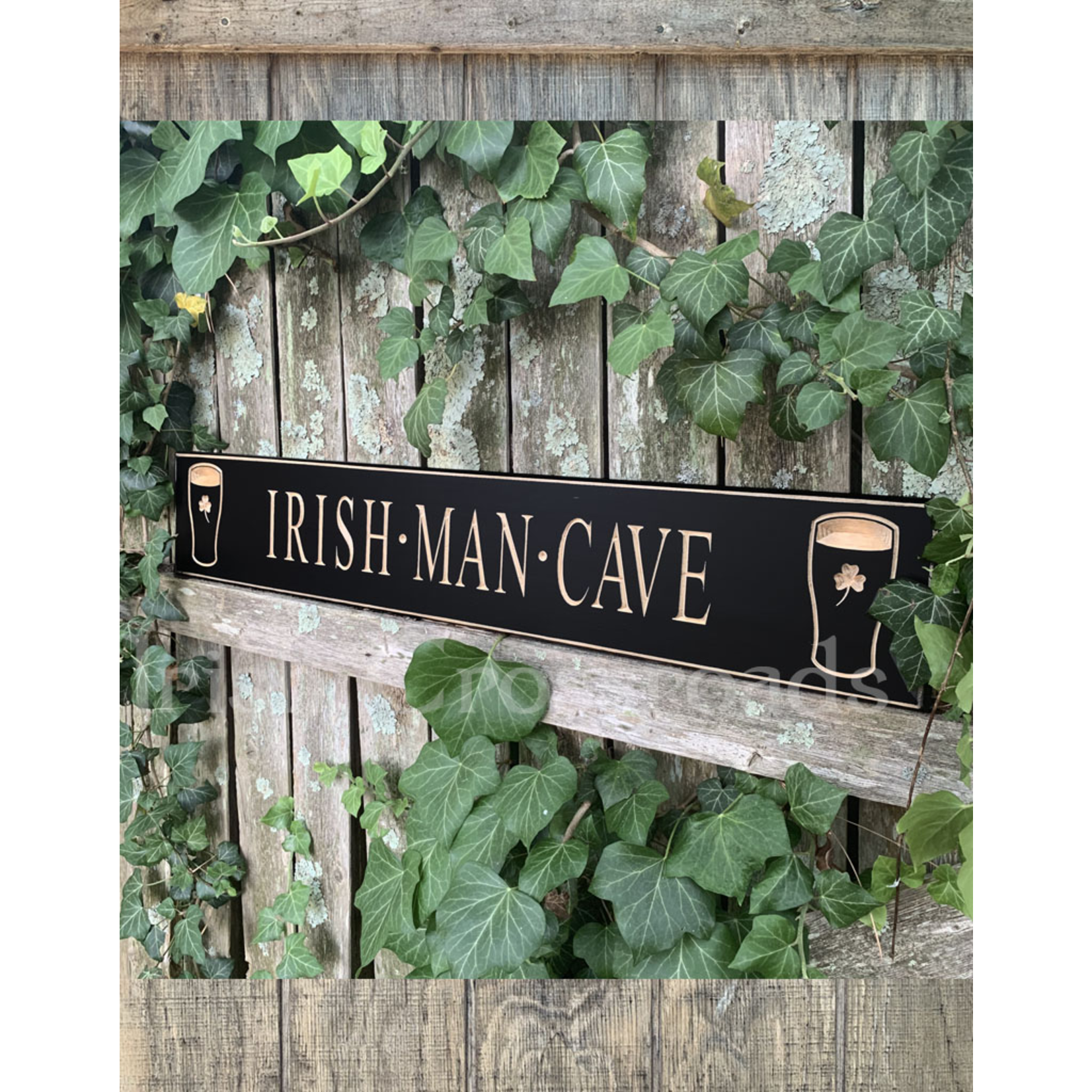 PLAQUES, SIGNS & POSTERS “IRISH MAN CAVE” CARVED WOOD PUB SIGN