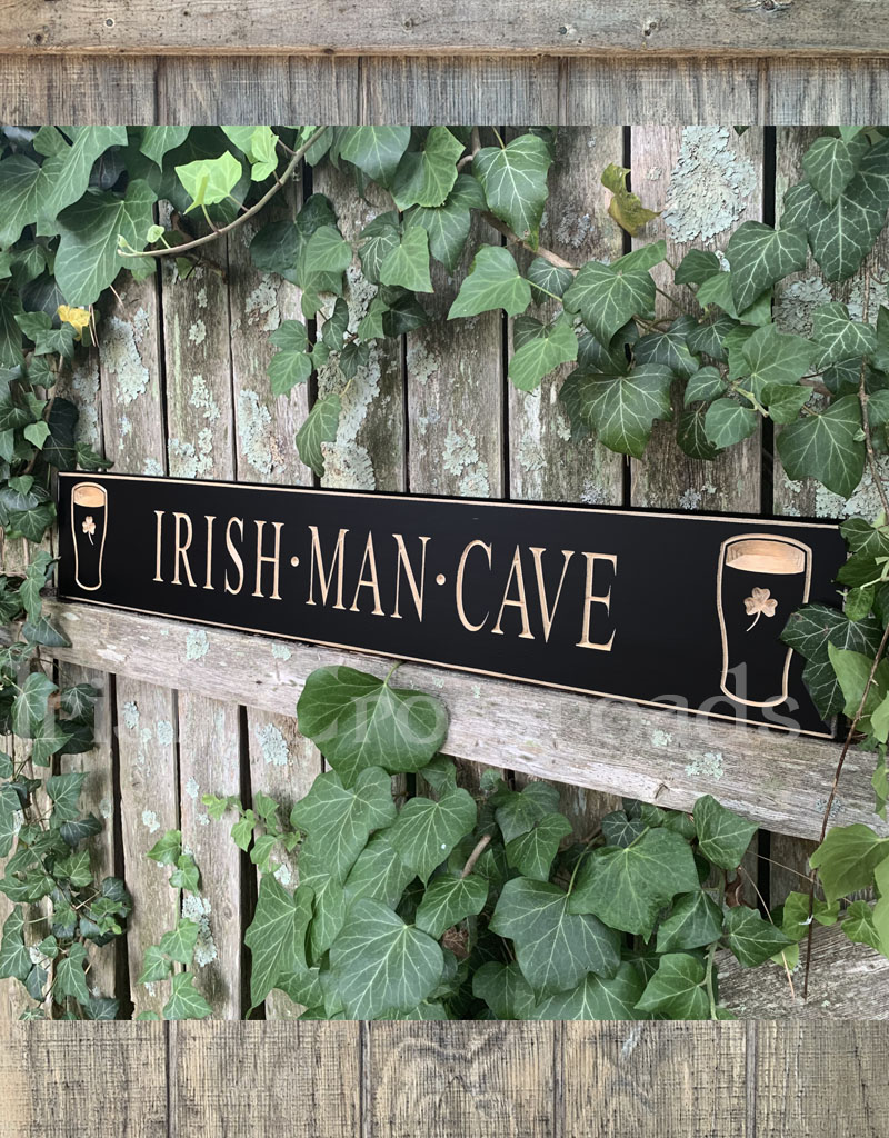 PLAQUES, SIGNS & POSTERS “IRISH MAN CAVE” CARVED WOOD PUB SIGN
