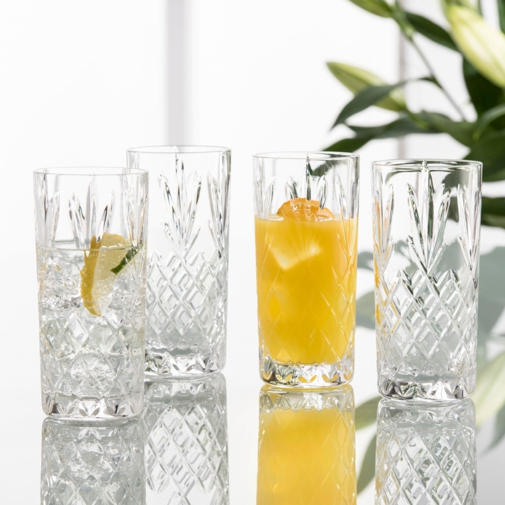 BARWARE GALWAY CRYSTAL RENMORE HI-BALL SET (4)