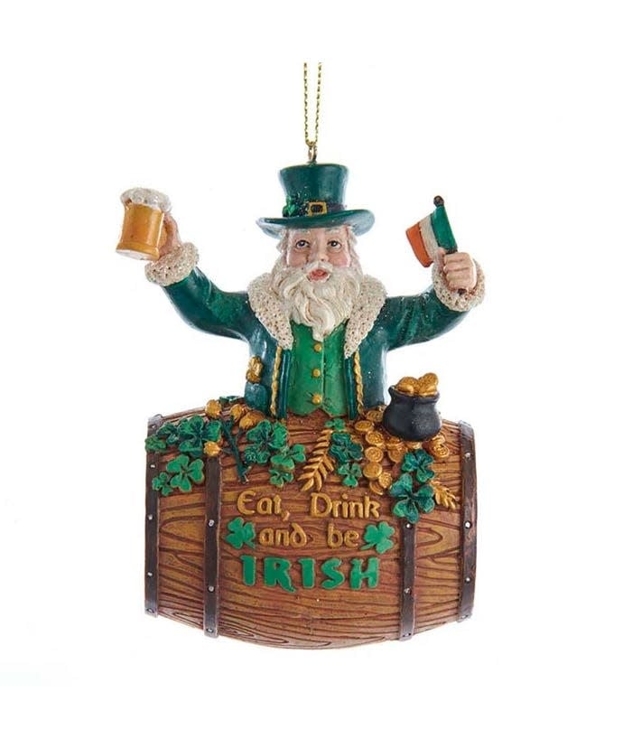 ORNAMENTS SANTA BEER BARREL ORNAMANT w FLAG & BEER