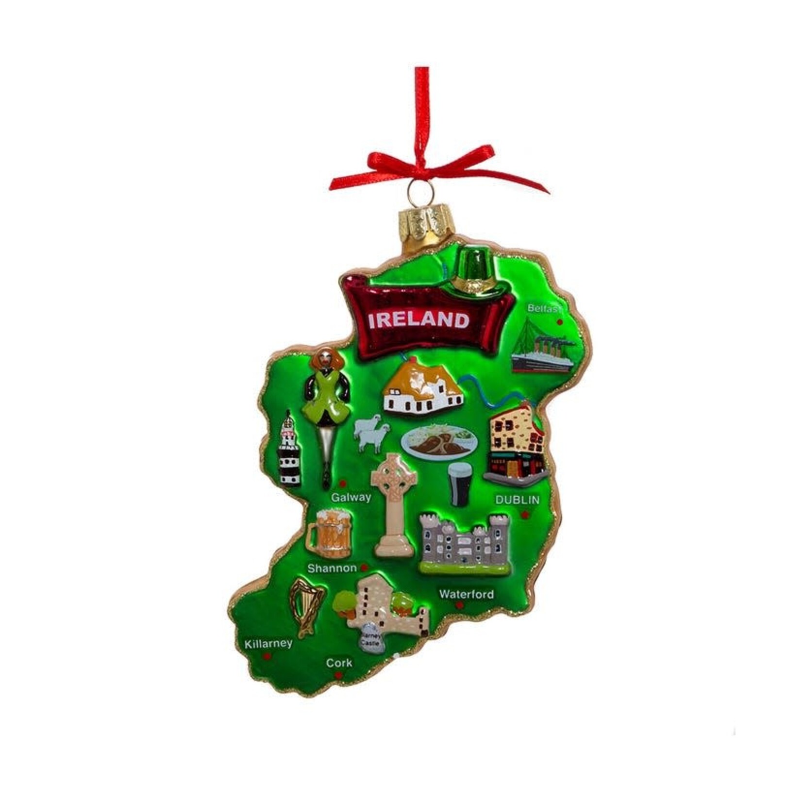 ORNAMENTS MAP of IRELAND GLASS ORNAMENT