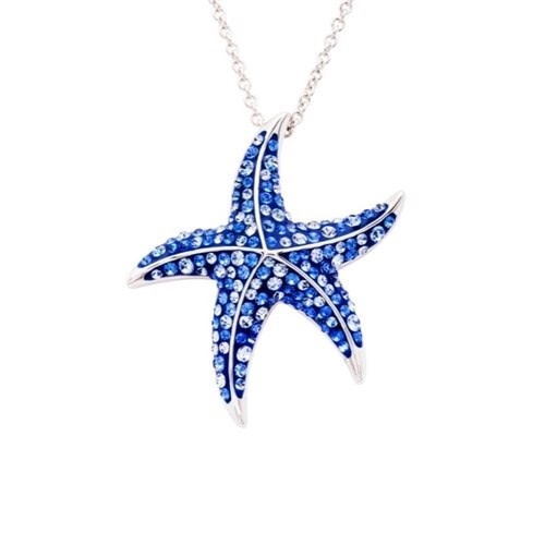 PENDANTS & NECKLACES OCEAN STERLING SAPPHIRE STARFISH PENDANT w. CRYSTALS