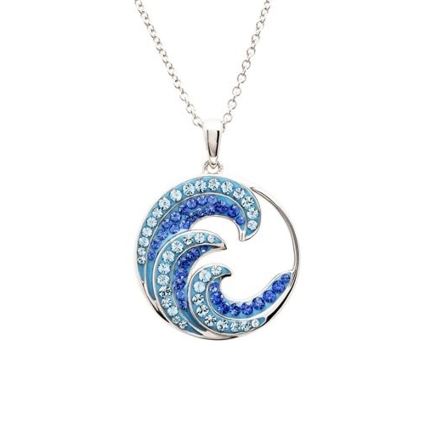 PENDANTS & NECKLACES OCEAN STERLING CRYSTAL WAVE PENDANT w SAPPIRE & AQUA CRYSTALS