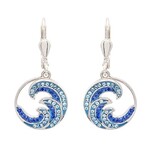 EARRINGS OCEAN STERLING CRYSTAL WAVE EARRINGS w. SAPPIRE & AQUA CRYSTALS