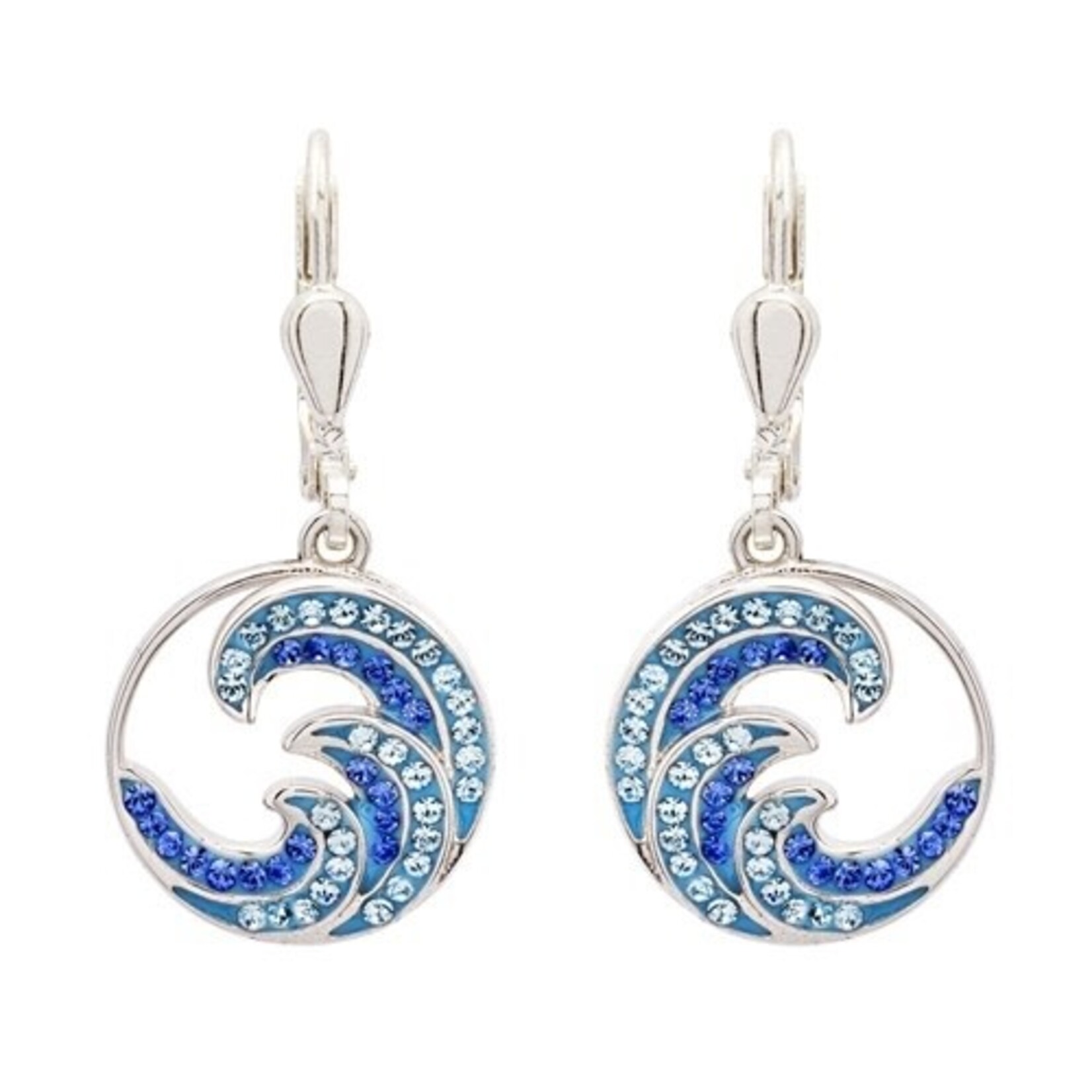 EARRINGS OCEAN STERLING CRYSTAL WAVE EARRINGS w. SAPPIRE & AQUA CRYSTALS