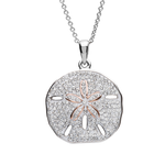 PENDANTS & NECKLACES OCEAN STERLING SAND DOLLAR PENDANT w. RG & CRYSTALS