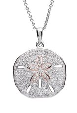PENDANTS & NECKLACES OCEAN STERLING SAND DOLLAR PENDANT w. RG & CRYSTALS