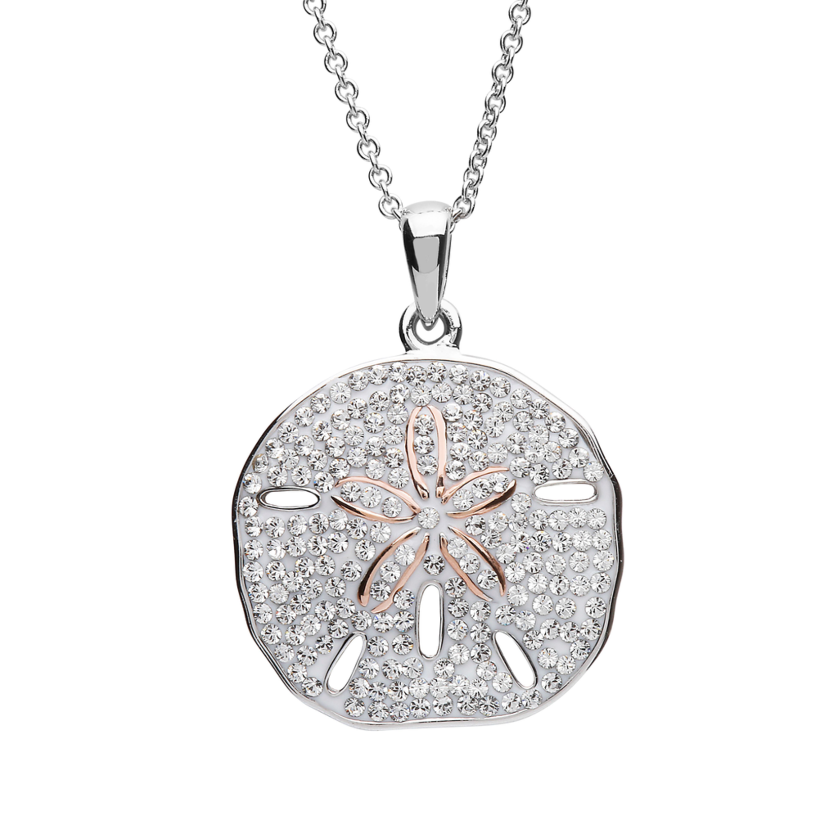 PENDANTS & NECKLACES OCEAN STERLING SAND DOLLAR PENDANT w. RG & CRYSTALS
