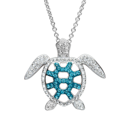 PENDANTS & NECKLACES OCEAN STERLING BLUE & WHITE TURTLE PENDANT w. CRYSTALS