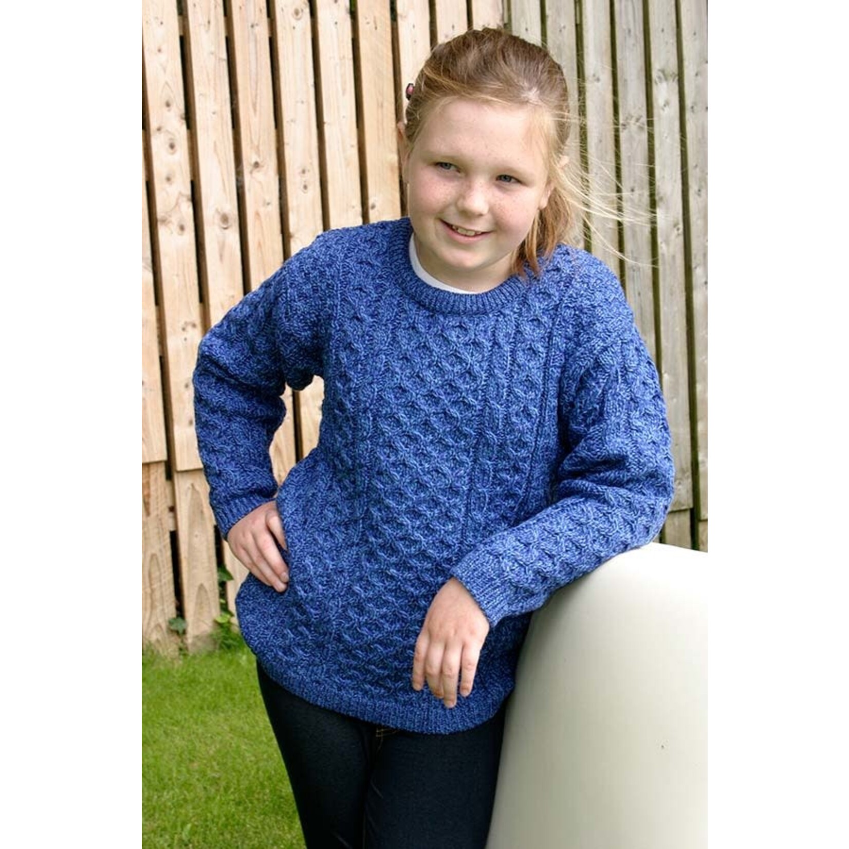 SWEATERS CHILDREN’S ARAN IRISH KNIT SWEATER - Marl Blue