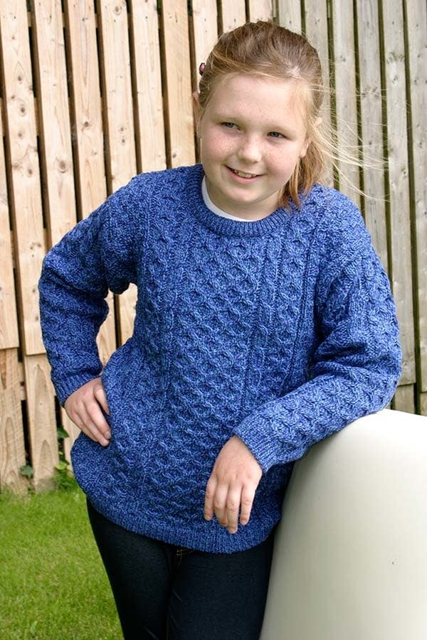 CHILDREN’S ARAN IRISH KNIT SWEATER - Marl Blue