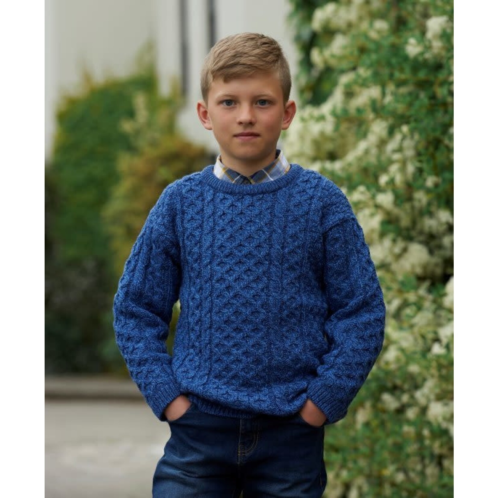 SWEATERS CHILDREN’S ARAN IRISH KNIT SWEATER - Marl Blue