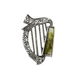 PINS & BROOCHES SOLVAR RHODIUM PLATE HARP BROOCH w. CONNEMARA MARBLE