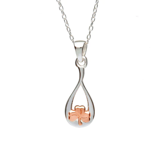 PENDANTS & NECKLACES WOODS - STERLING SHAMROCK TEARDROP PENDANT