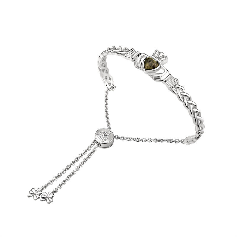 BRACELETS & BANGLES SOLVAR STERLING CLADDAGH SLIDE BRACELET w CONNEMARA MARBLE