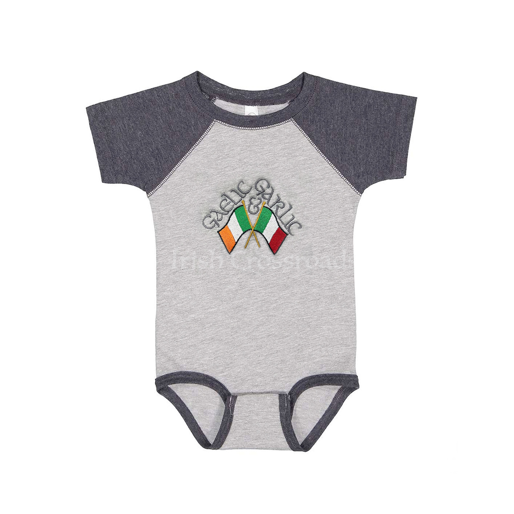 BABY CLOTHES GAELIC & GARLIC RAGLAN ONESIE