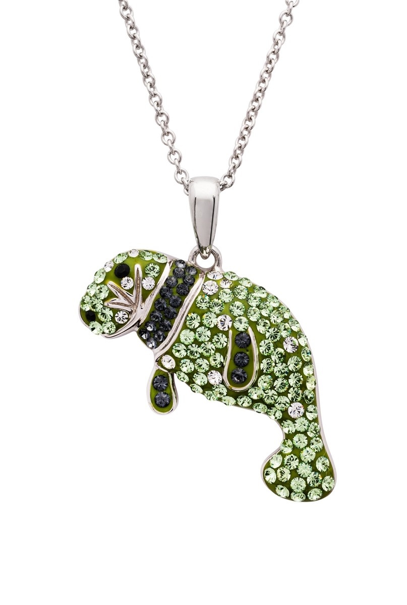 PENDANTS & NECKLACES OCEAN STERLING PERIDOT MANATEE  PENDANT w CRYSTALS