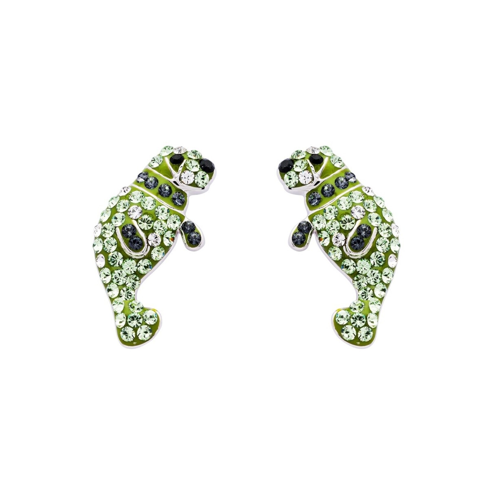 EARRINGS OCEAN STERLING PERIDOT MANATEE  STUD EARRINGS w CRYSTALS