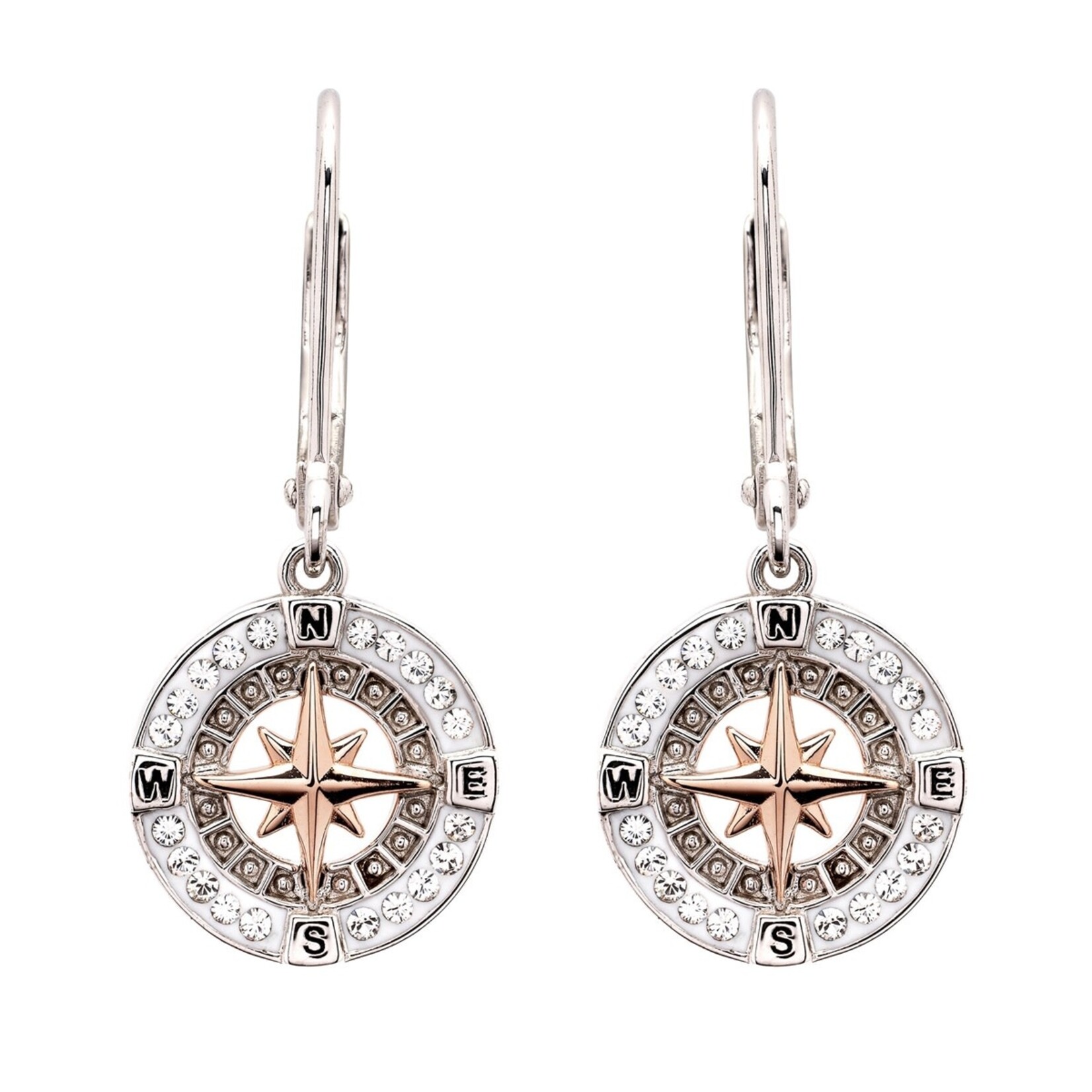 EARRINGS OCEAN STERLING COMPASS EARRINGS w RG & CRYSTALS