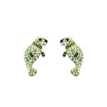 EARRINGS OCEAN STERLING PERIDOT MANATEE  STUD EARRINGS w CRYSTALS