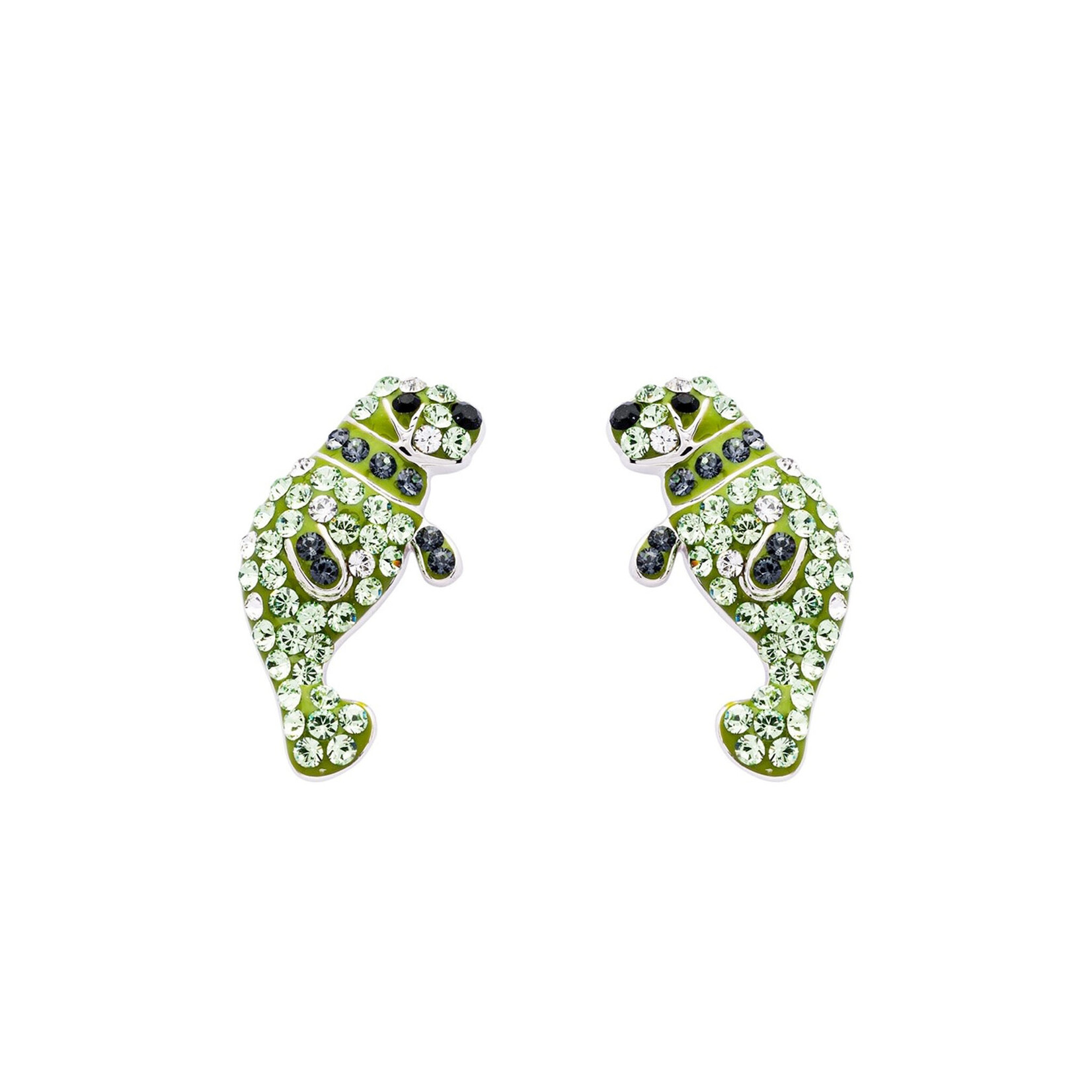 EARRINGS OCEAN STERLING PERIDOT MANATEE  STUD EARRINGS w CRYSTALS