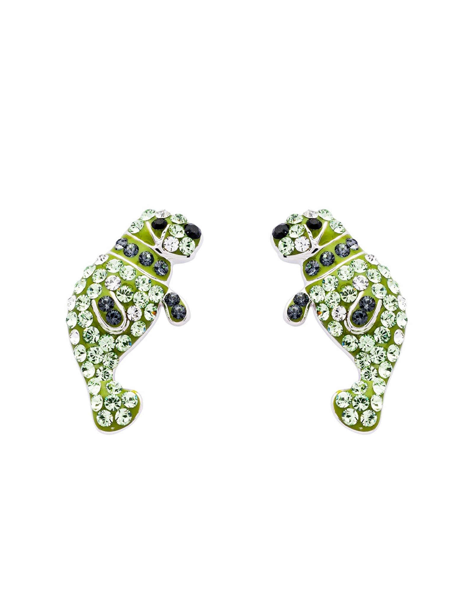 EARRINGS OCEAN STERLING PERIDOT MANATEE  STUD EARRINGS w CRYSTALS