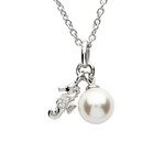 PENDANTS & NECKLACES CLEARANCE : OCEAN STERLING MINI SEAHORSE PENDANT w PEARL & CRYSTALS : FINAL SALE