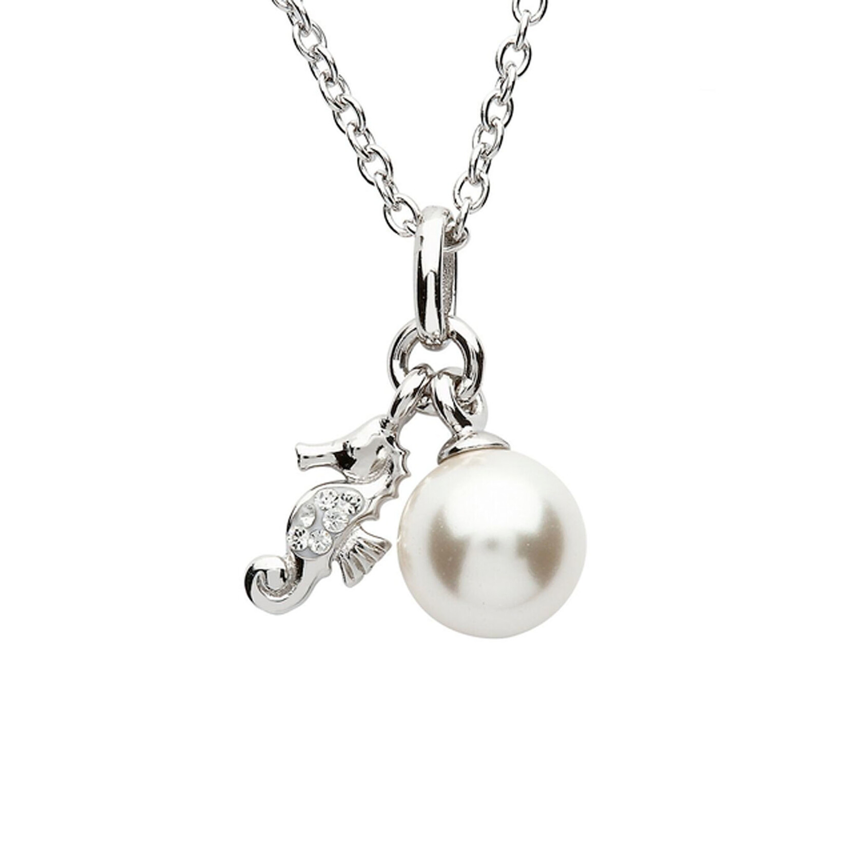 PENDANTS & NECKLACES CLEARANCE : OCEAN STERLING MINI SEAHORSE PENDANT w PEARL & CRYSTALS : FINAL SALE