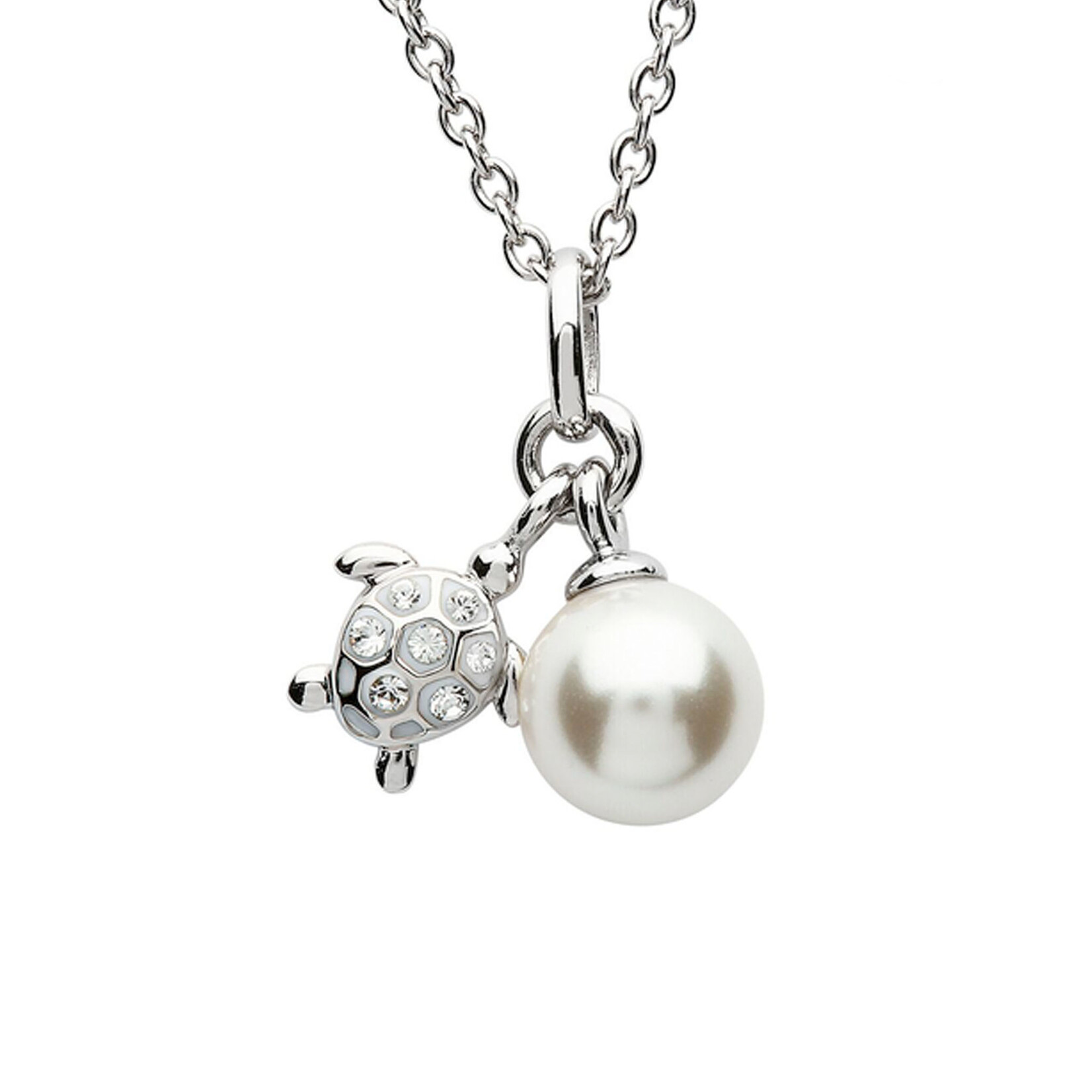 PENDANTS & NECKLACES CLEARANCE : OCEAN STERLING MINI TURTLE PENDANT w PEARL & CRYSTALS : FINAL SALE