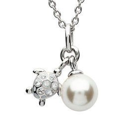 PENDANTS & NECKLACES OCEAN STERLING MINI TURTLE PENDANT w. PEARL & CRYSTALS