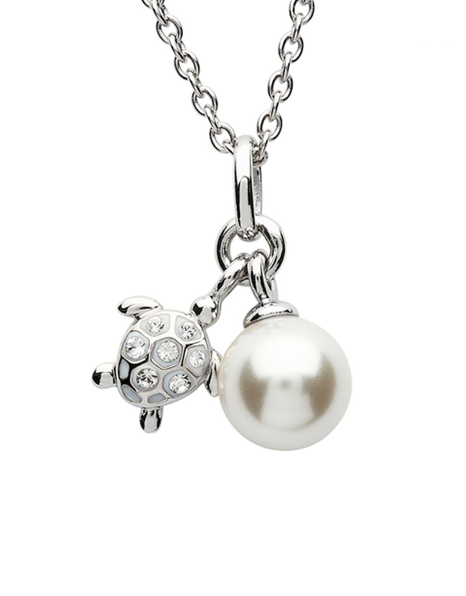 PENDANTS & NECKLACES OCEAN STERLING MINI TURTLE PENDANT w. PEARL & CRYSTALS