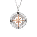 PENDANTS & NECKLACES OCEAN STERLING COMPASS PENDANT w RG & CRYSTALS