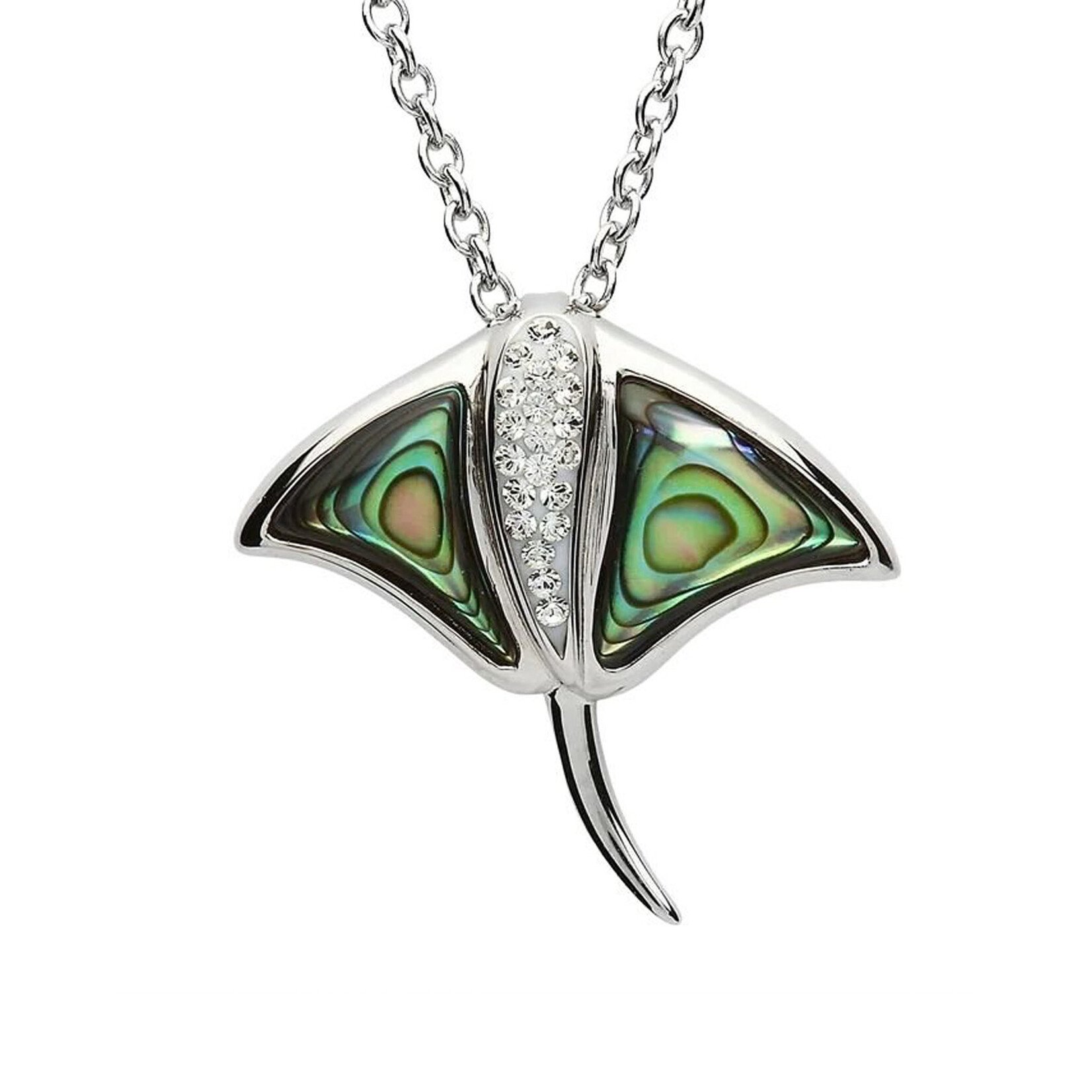 PENDANTS & NECKLACES OCEAN STERLING STING RAY w. ABALONE SHELL & CRYSTALS