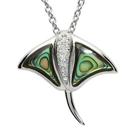 PENDANTS & NECKLACES OCEAN STERLING STING RAY w. ABALONE SHELL & CRYSTALS