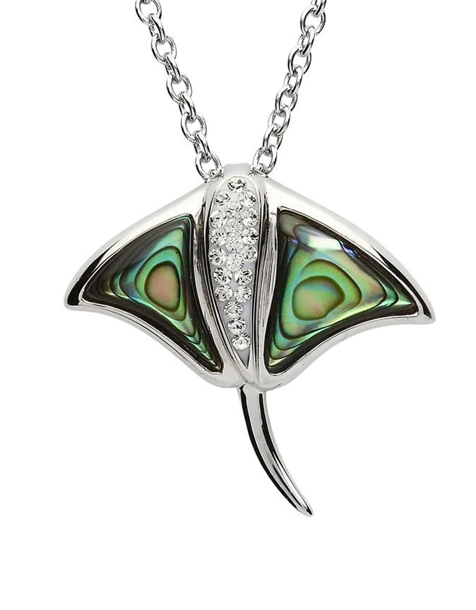 PENDANTS & NECKLACES OCEAN STERLING STING RAY w. ABALONE SHELL & CRYSTALS