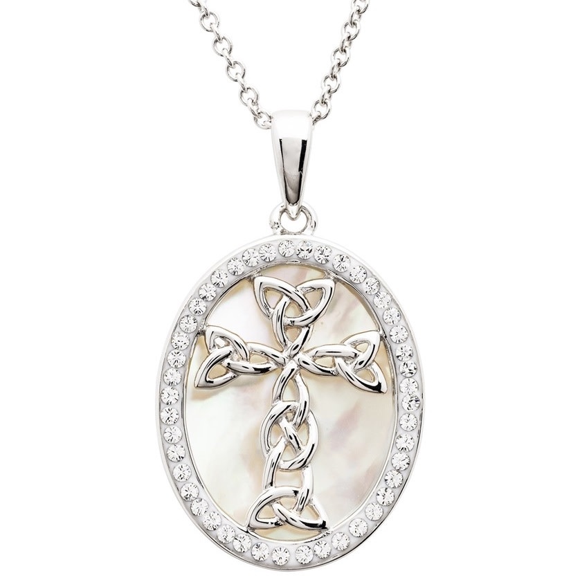 PENDANTS & NECKLACES SHANORE CROSS PENDANT w CRYSTALS & MOTHER of PEARL