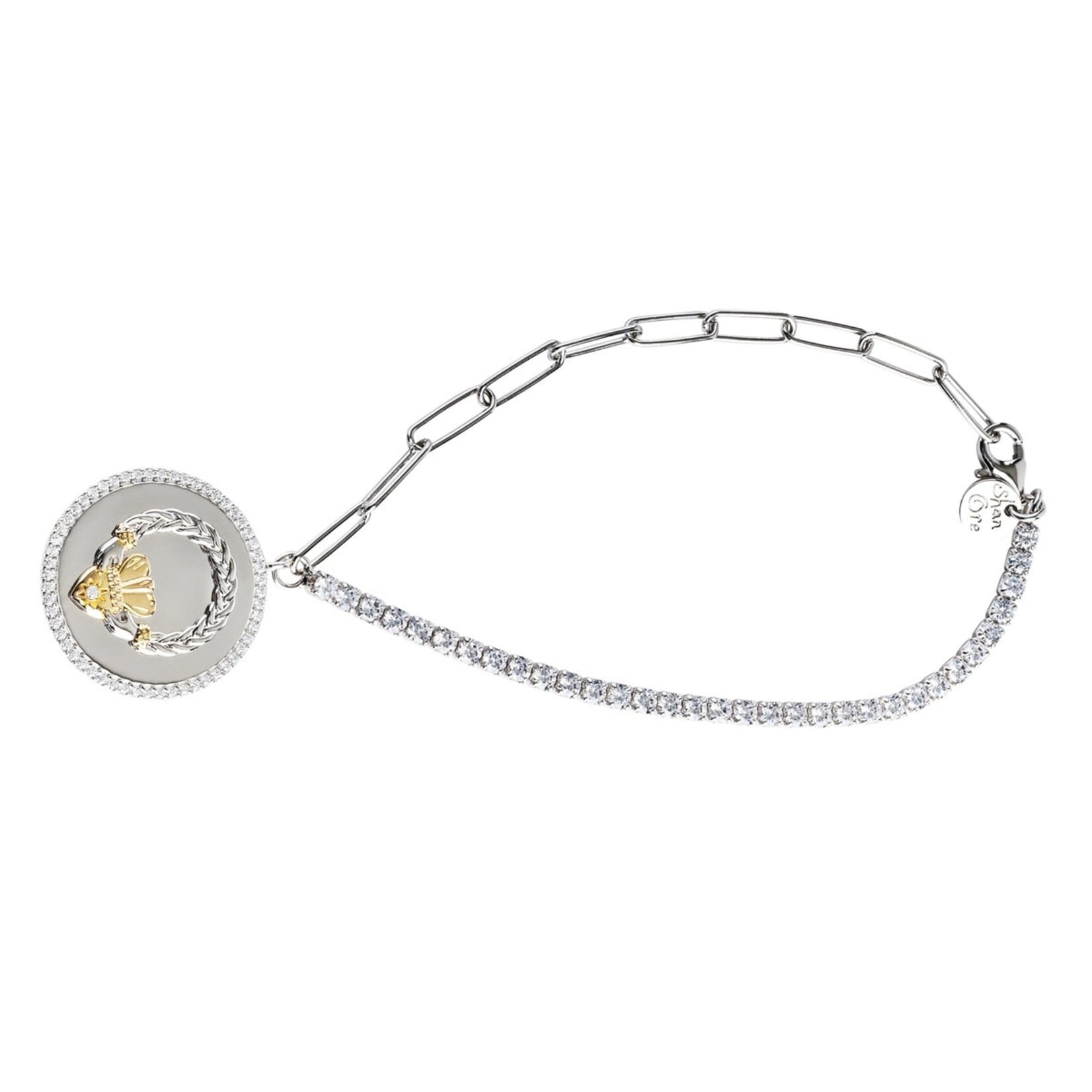 BRACELETS & BANGLES CLEARANCE: SHANORE STERLING CHAIN-LINK CLADDAH BRACELET w CZs :FINAL SALE
