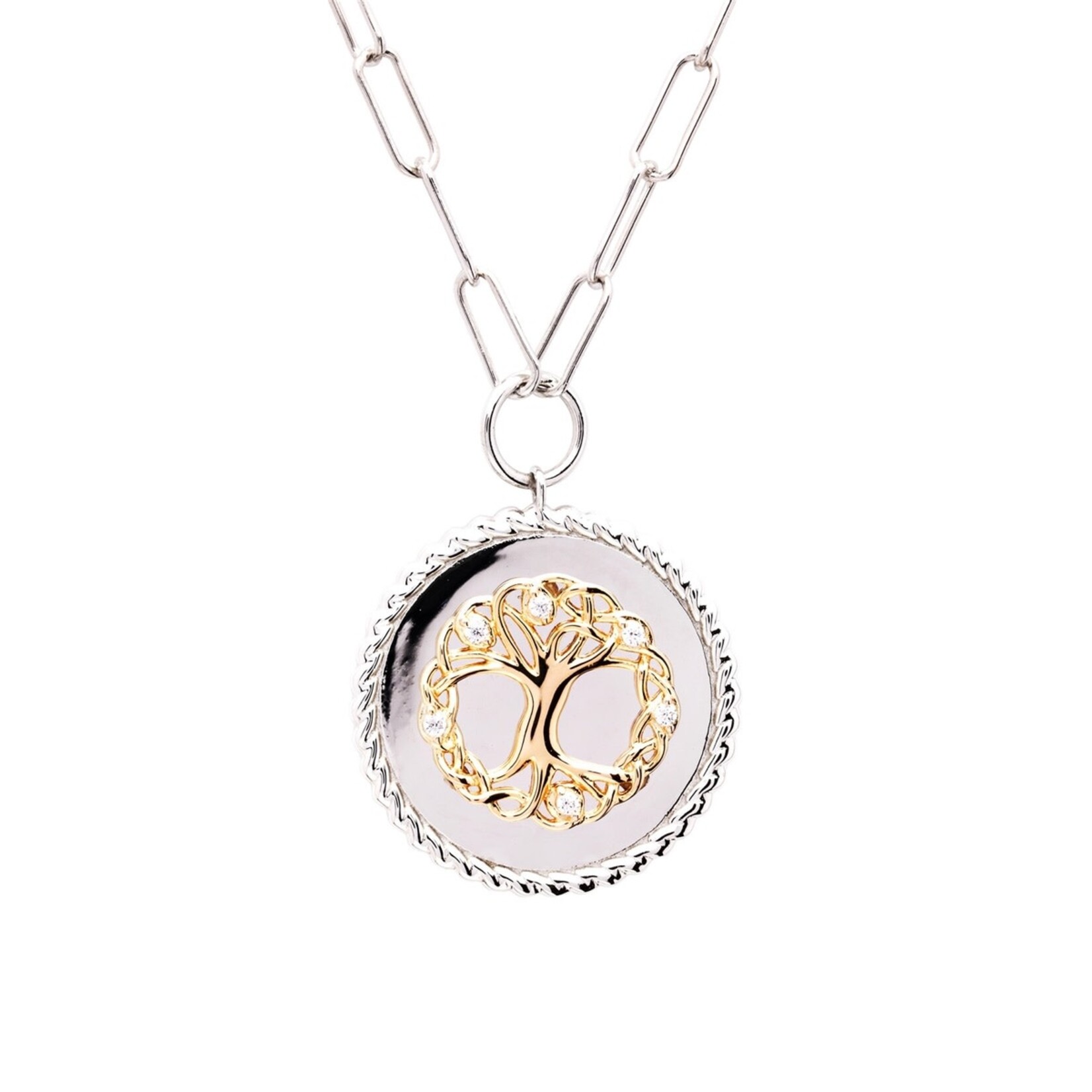 PENDANTS & NECKLACES CLEARANCE: SHANORE STERLING CHAIN-LINK TREE of LIFE PENDANT w CZs :FINAL SALE
