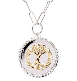 PENDANTS & NECKLACES SHANORE STERLING CHAIN-LINK TREE of LIFE PENDANT w CZs