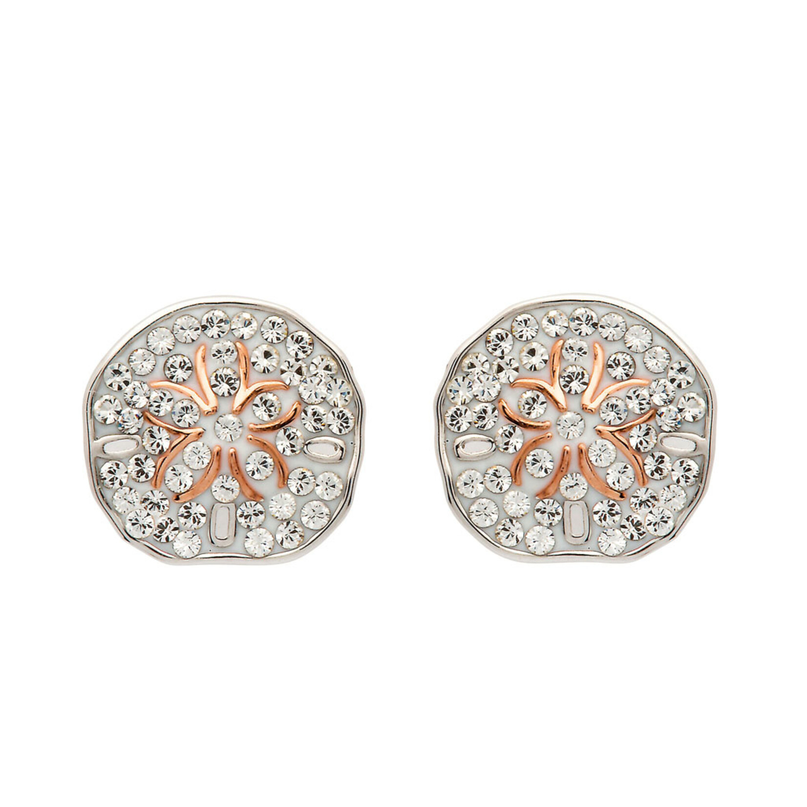 EARRINGS OCEAN STERLING SAND DOLLAR STUD EARRINGS w. RG & CRYSTALS