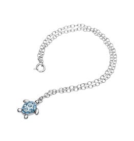 ANKLETS OCEAN STERLING ANKLE BRACELET - AQUA TURTLE w. CRYSTALS