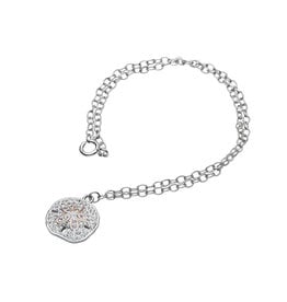 ANKLETS OCEAN STERLING ANKLE BRACELET - SAND DOLLAR w. RG & CRYSTALS