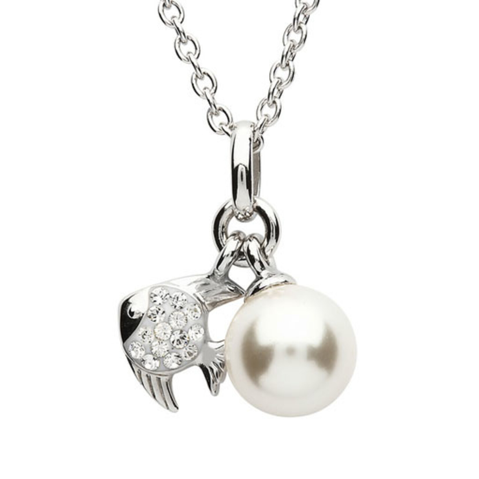 PENDANTS & NECKLACES CLEARANCE : OCEAN STERLING MINI FISH PENDANT w PEARL & CRYSTALS : FINAL SALE