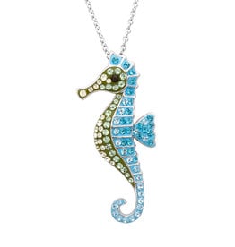 PENDANTS & NECKLACES OCEAN STERLING BRIGHT SEAHORSE PENDANT w. CRYSTALS